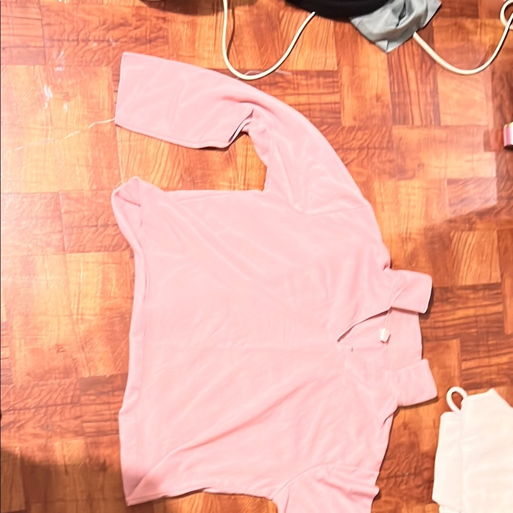 Pink Collared Long Sleeve crop Top